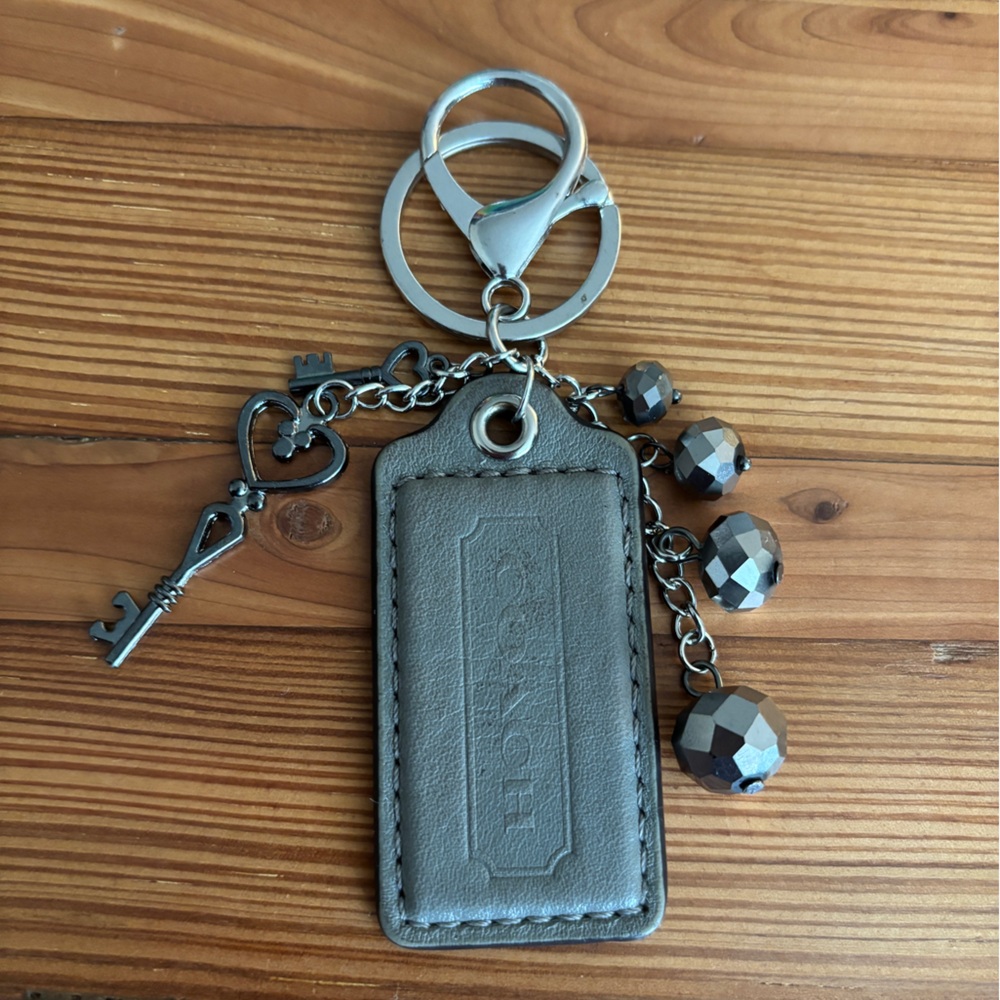 Gray Chrome Silver Keychain Bag Charm
